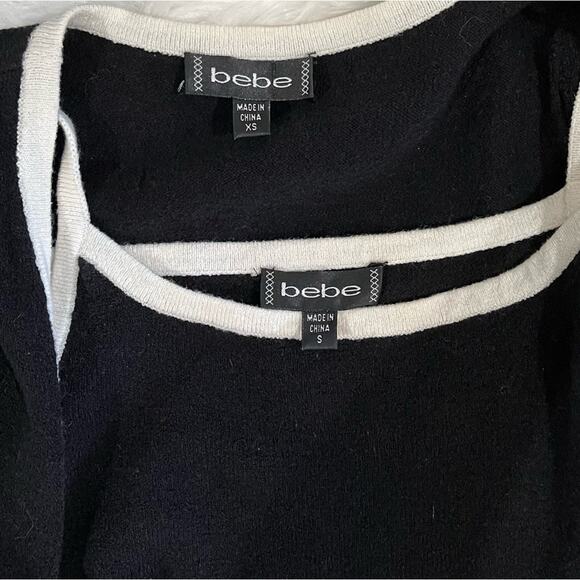 NEW Bebe Colorblock Knit Two Tone Contrast Cardigan Cami Sweater Twin Set Bla… - Picture 14 of 16